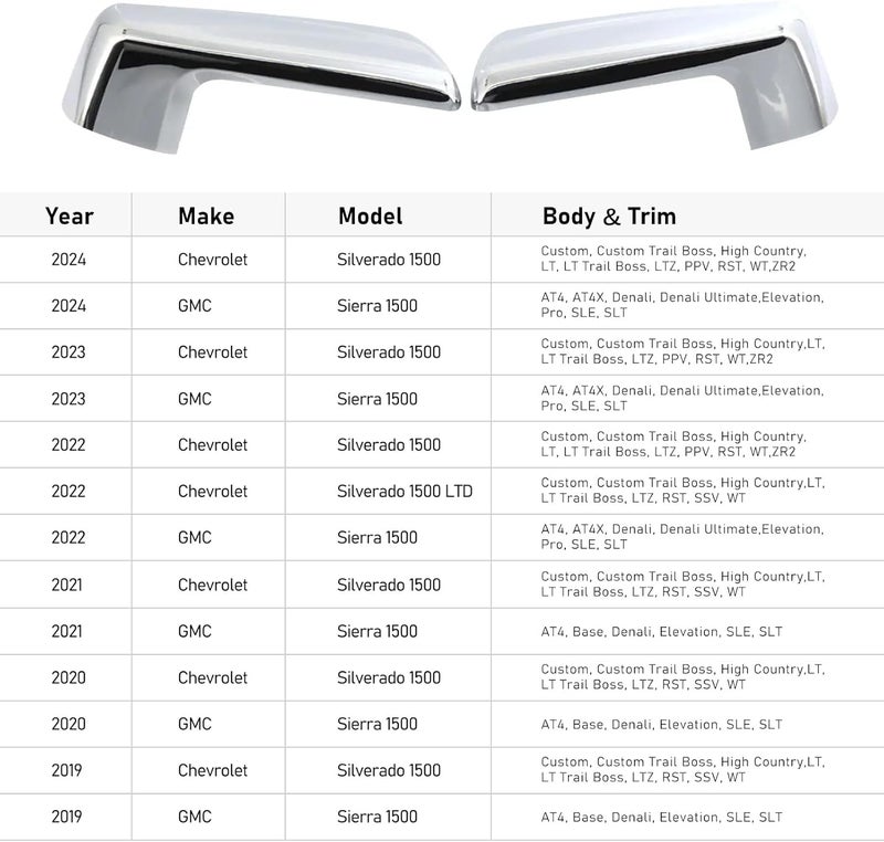Moonlinks Compatible with 2019-2025 Chevy Silverado 1500 GMC Sierra 1500 Side Mirror Cover,Chrome Plating LH & RH Side Door Exterior Rearview Mirror Cap Trim for Silverado 1500(1 Pair) - Image 2